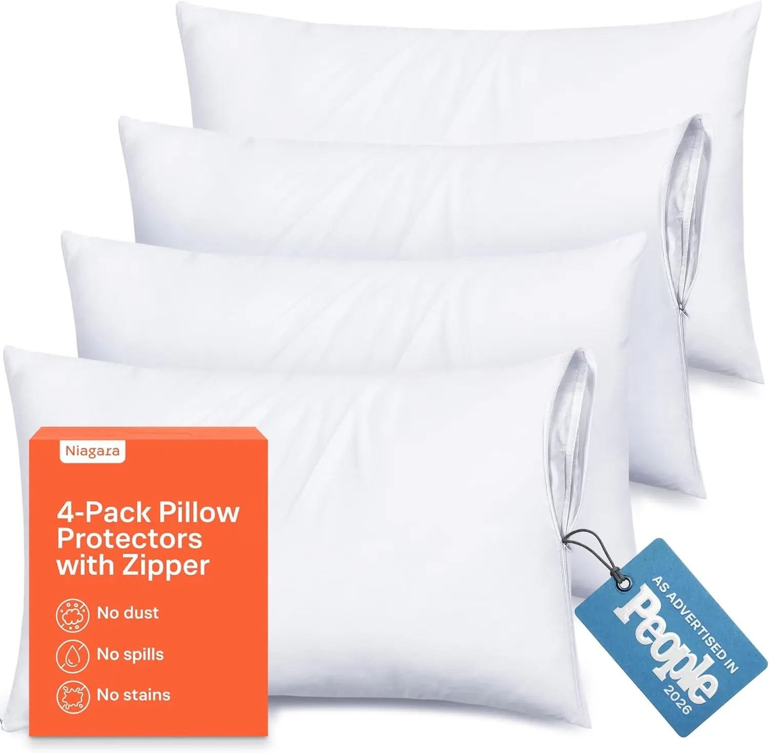 Niagara Zippered Pillow Protectors - Tight Weave Microfiber Fabric, Auto-Lock Zipper, Dustproof & Stain Protection, Breathable, Durable Bedding, Machine Washable, OEKO-TEX Certified, Multiple Packs Available