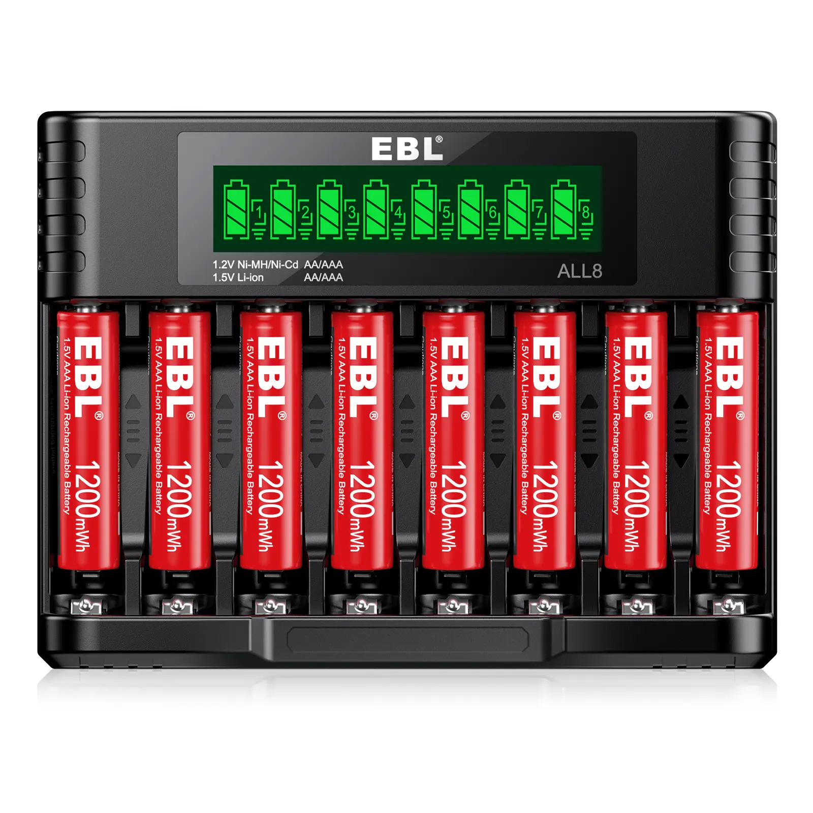 EBL 1.5V Lithium Rechargeable AA/AAA Batteries with 8-Slot Portable Charging Charger for Phones & Electronics Accessories, Rechargeable Battery Charger