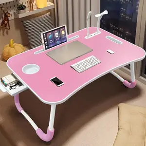 Portable Foldable Large Laptop Bed Desk with 4 USB Ports Storage Drawer & Cup Holder Perfect for Working Reading Studying on Bed or Couch