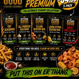 ER'THANG GOOD Seafood Boil Seasoning Bundle - Includes Sweet Chili Sauce, All-Purpose, Lemon Pepper, Cajun, & French Fry Seasonings