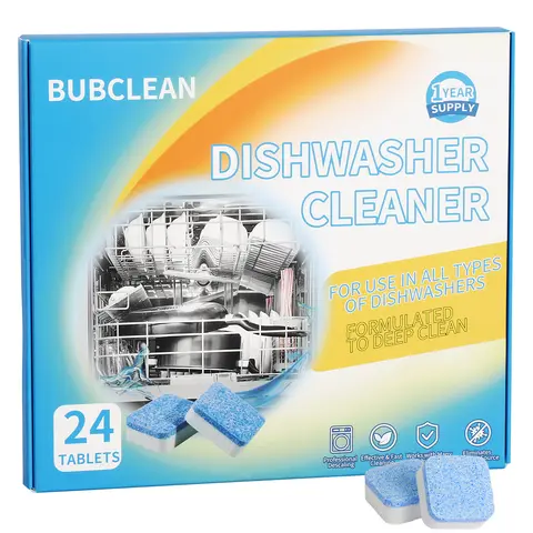 BUBCLEAN Solid Dishwasher Cleaning Agent Descaler Pods - 24 Pods, 12-Month Supply, Citric Acid, Deep Cleaning, Dishwasher Maintenance, Compatible with GE, Bosch, Frigidaire, LG, Samsung, Whirlpool, KitchenAid, Kenmore, Maytag, Amana