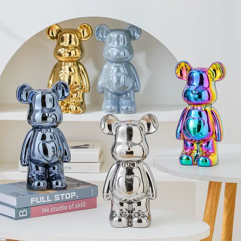 Aesthetic Bearbrick Ceramic Statue - 17/27 cm Paint-Enhanced Artistic Articulating Animal Figurine, Home Decor Ornaments for Room Craft Decor