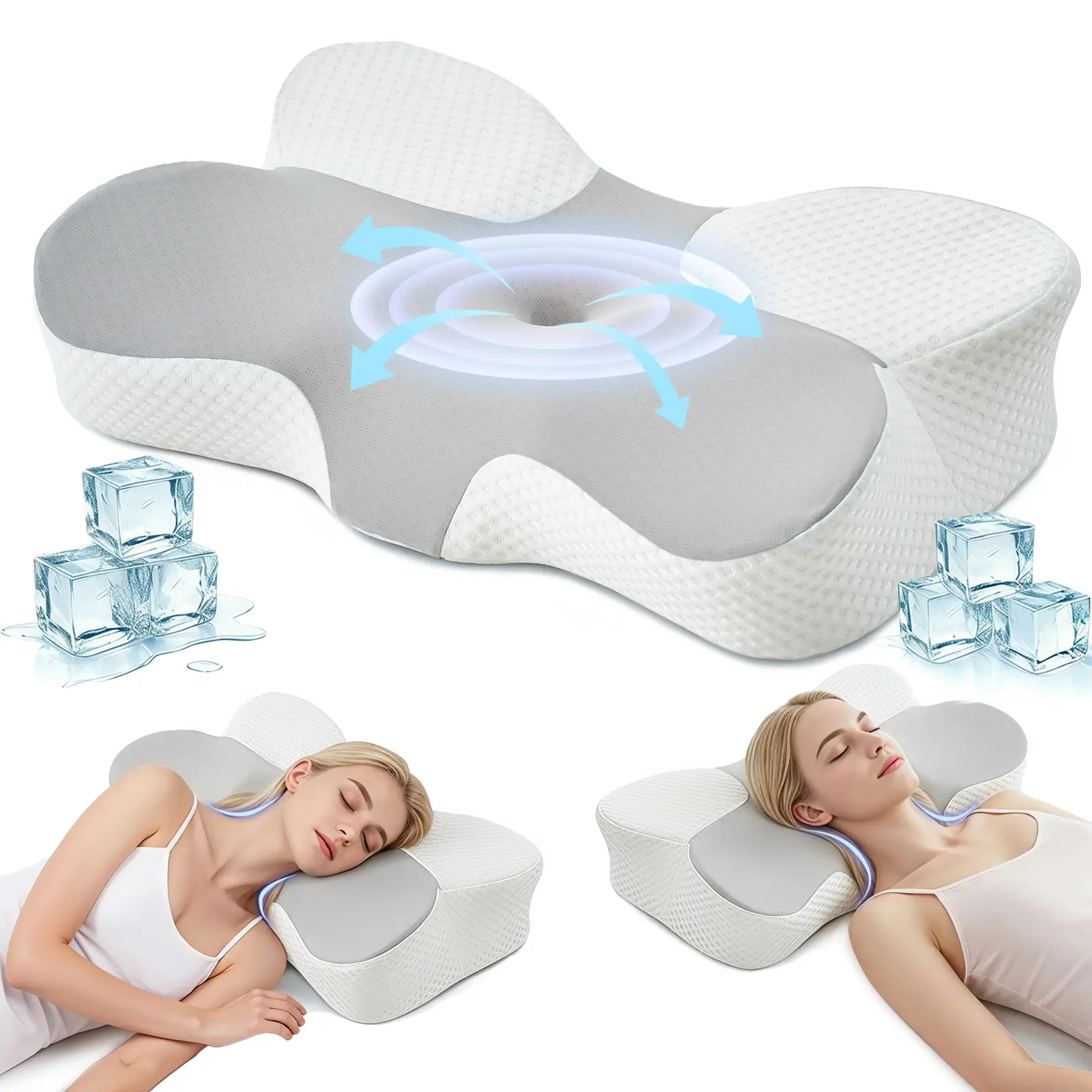 VIZIM Ergonomic Memory Foam Pillow, Adjustable Butterfly Contour Neck Support for Instant Pain Relief, Cooling Orthopedic Bed Pillow, The Perfect Sleep Gift for Family, Home Essentials for Side & Back Sleepers#summervibes