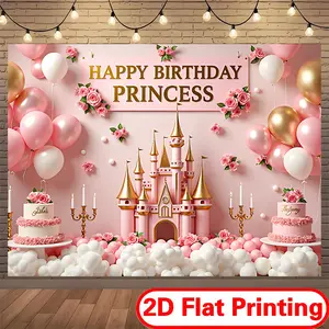 Festive Decoration Backdrop Tapestry - Soft Polyester 1-Piece Banner with 2D Flat Castle & Flower Design, Magical Garden Decorations Ornaments for Birthday Home Decor & Photographers' Photo Backdrops