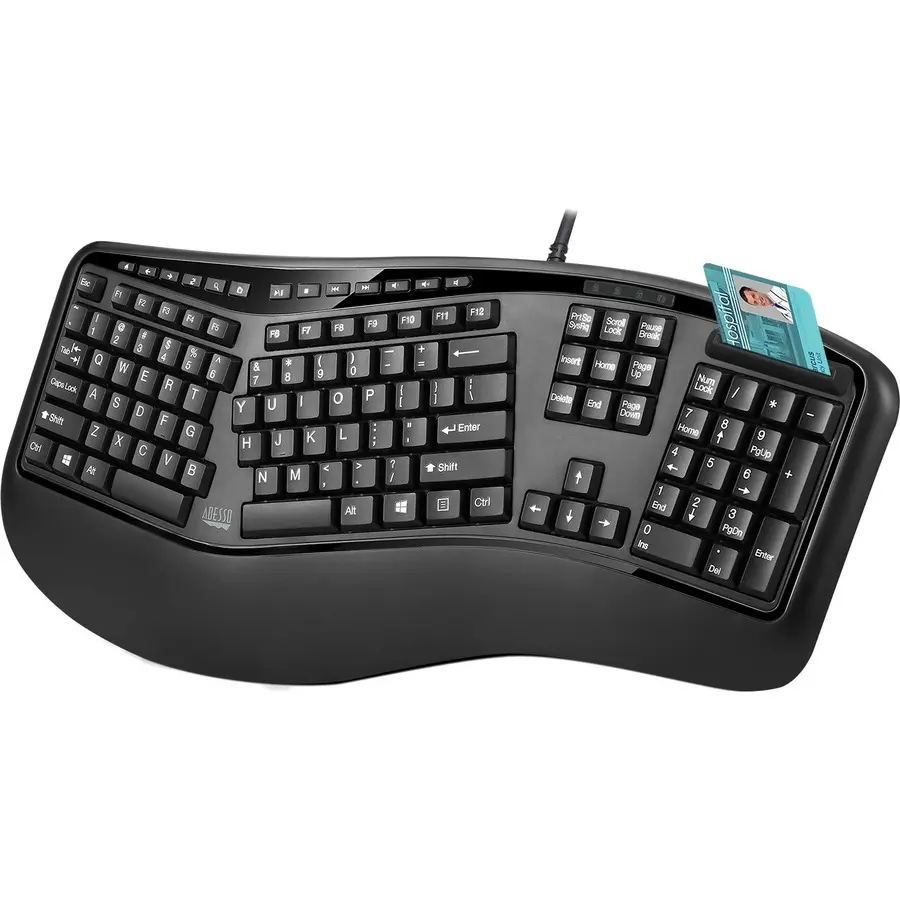 Adesso TAA Compliant USB Desktop Ergonomic Keyboard Built-In Smartcard Reader