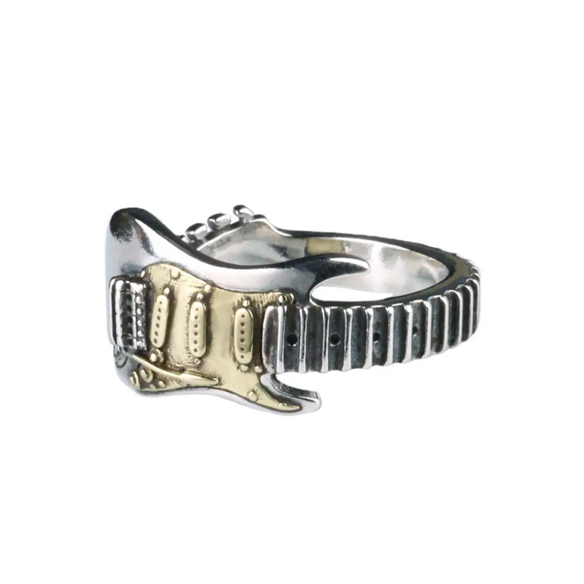 Guitar Statement Ring in Durable Metal, Rock Punk Hip-Hop Fusion Jewelry with a Linked Skinny Band, Daily Streetwear Accessories, Ring Linked Skinny, Casual, Unisex