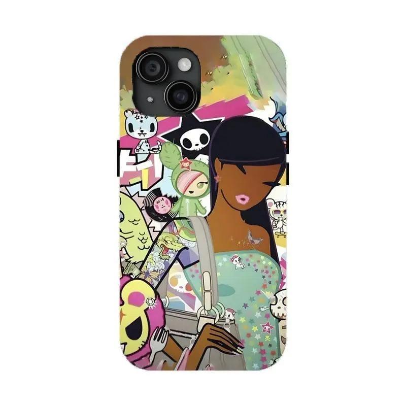 T0kid0ki Y2K Cartoon Girl Phone Case Brown Skin Tokidoki Girl Phone Case Compatible for iPhone 17Promax 16 15 14 13 12 11 and for Samsung S21-S25 Perfect Gift For Women Man