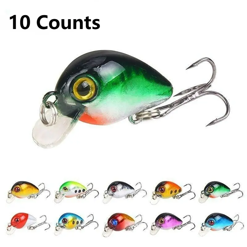 10PCS Mini Crankbait Fishing Lure 3cm/1.18in 1.6g/0.05oz Artificial Hard Bait Set Fishing Lures Kit Wobblers Crank Bait Sea for Pike Bass Trout Pesca Fishing Tackle Fishing Equipment Fishing Supplies Fishing Gear