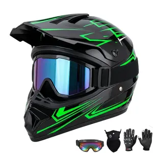 4 in 1 Adjustable Racing Safety Helmet DOT Certified, Adult Men Full Face Aero Helmet with Goggles Gloves Face Shield, Windproof Breathable Bicycle Motorcycle ATV Helmet
