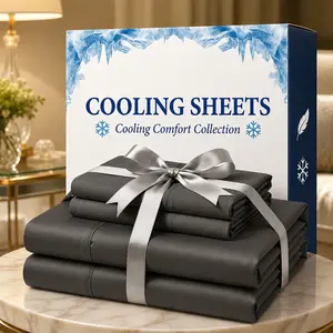 Luxuriously Deep Pocket Bamboo Fiber Bed Sheet Set - Cooling, Breathable, Wrinkle-Resistant, Soft Bedding Includes Pillowcases, Flat, and Fitted Sheets for Deep Mattress Fit