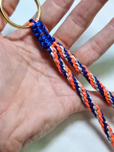 Handmade Patriotic Braided Tassel Keychain - Blue Orange White