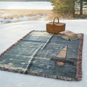 Yarn Woven Picnic Blanket with Tassel, Outdoor Picnic Blanket, Sailboat Pattern, Soft and Breathable, Multi Purpose for Travel, Camping, Lawns, Weddings, Concerts; Indoor Bohemian Decoration, Bed Blanket