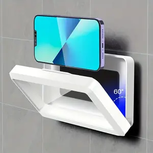 Shower phone holder,360°   rotatable,wall-mounted, white, features a sensitive touchscreen, space-saving wall-mount design, and durable construction.Easy installation without drilling.Suitable for bathrooms, kitchens, and other environments, perfect gi