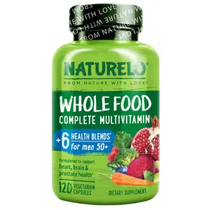 NATURELO Whole Food Multivitamin for Men 50+ - with Vitamins, Minerals, Organic Herbal Extracts - Vegan Vegetarian - for Energy, Brain, Heart and Eye Health - 120 Capsules