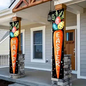 Easter Banners Set of 2, Vibrant Design with Carrots and Eggs, Polyester Material, Perfect for Outdoor Lawn and Garden Decor, 71x12 Inches