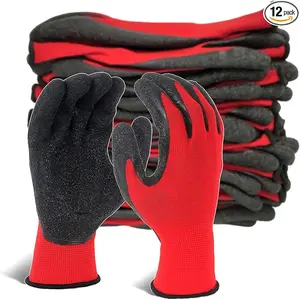 16 pairs Crinkle Latex Rubber Coated Safety Work Gloves metal gloves studson  hardhat work glove