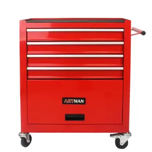 Multi functional red tool storage cart with 4 drawers design, rolling tool cart for workshop warehouse, multifunctional storage cart for auto repair factory Cabinet Organiser