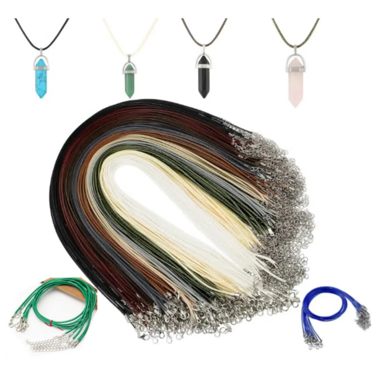 120Pcs/Set Waxed Leather Necklace Cord Bulk with Clasp,Necklace Bracelet Chain String Rope Cord for Jewelry Making Pendants Charms,Christmas Party Gifts,Hand Tools Kits