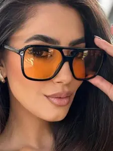 1 Pair of retro double bridge square glasses, metal frame classic casual design, suitable for daily and outdoor lightweight and comfortable to wear, provide anti-UV protection, couple gift preferred.