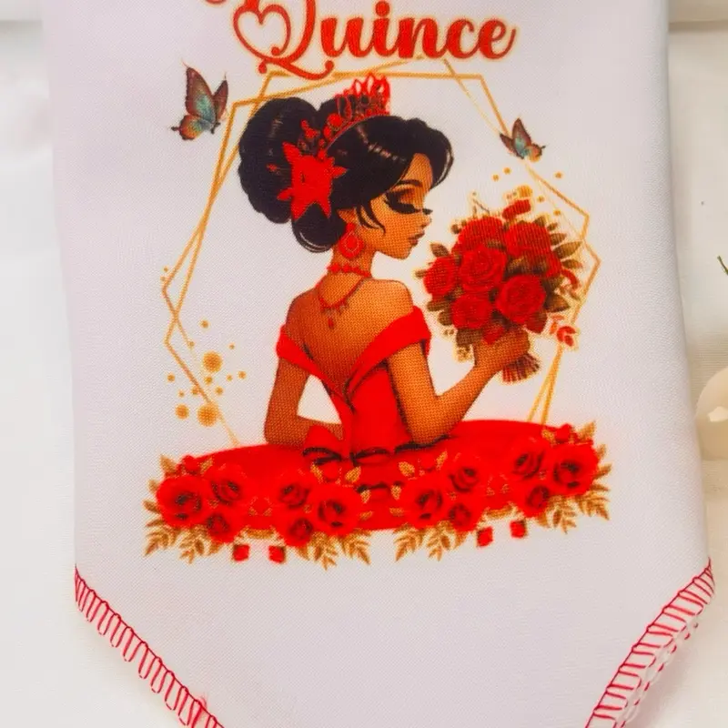 12-Pack Durable 12x12in Polyester Quinceanera Napkins with Rolled Hem, Printed Design & Message Cutlery - Multipack Tableware for Quinceanera Party Celebrations, Multipack Napkins