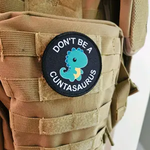 Don't be a cuntasaurus dinosaur meme green version 3" circle removable morale patch with hook and loop backing