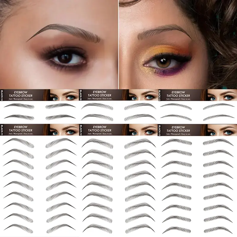 6 Pcs Eyebrow Tattoo Stickers, Eyebrow Tattoo Outlines, Tattoo Designs, Quick Application Waterproof Realistic Temporary Fake Tattoos, Natural Look for Parties Events Daily Use, Eyebrow Tattoo Realism