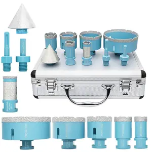 9PCs Dry Diamond Tile Drill Bits Set, 1", 1-3/8", 2", 2-1/2", 4" Drill Bit & 4/5" Drilling Milling Bit & 2" Beveling Chamfer Bit & 2PCs Adapters Tools Tool Box For Men Work Bench Power Tools Drill Bit Set Sharpener Local Warehouse Items Tool Set