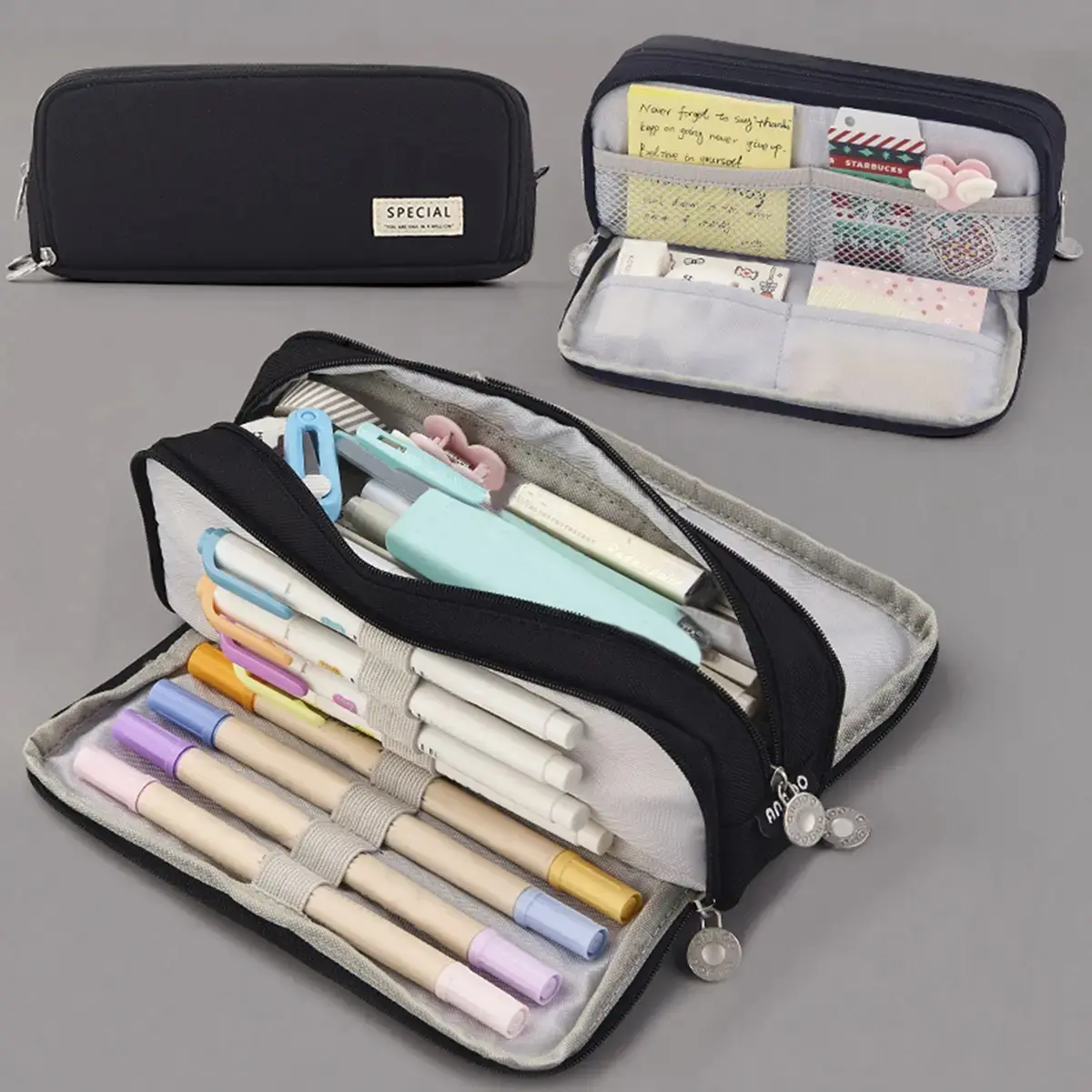 1 expandable pencil case with compartment, large capacity pencil case pencil bag, portable pencil case large school stationery organizer, transparent cosmetic bag, storage bag, suitable for office, Office Supplies