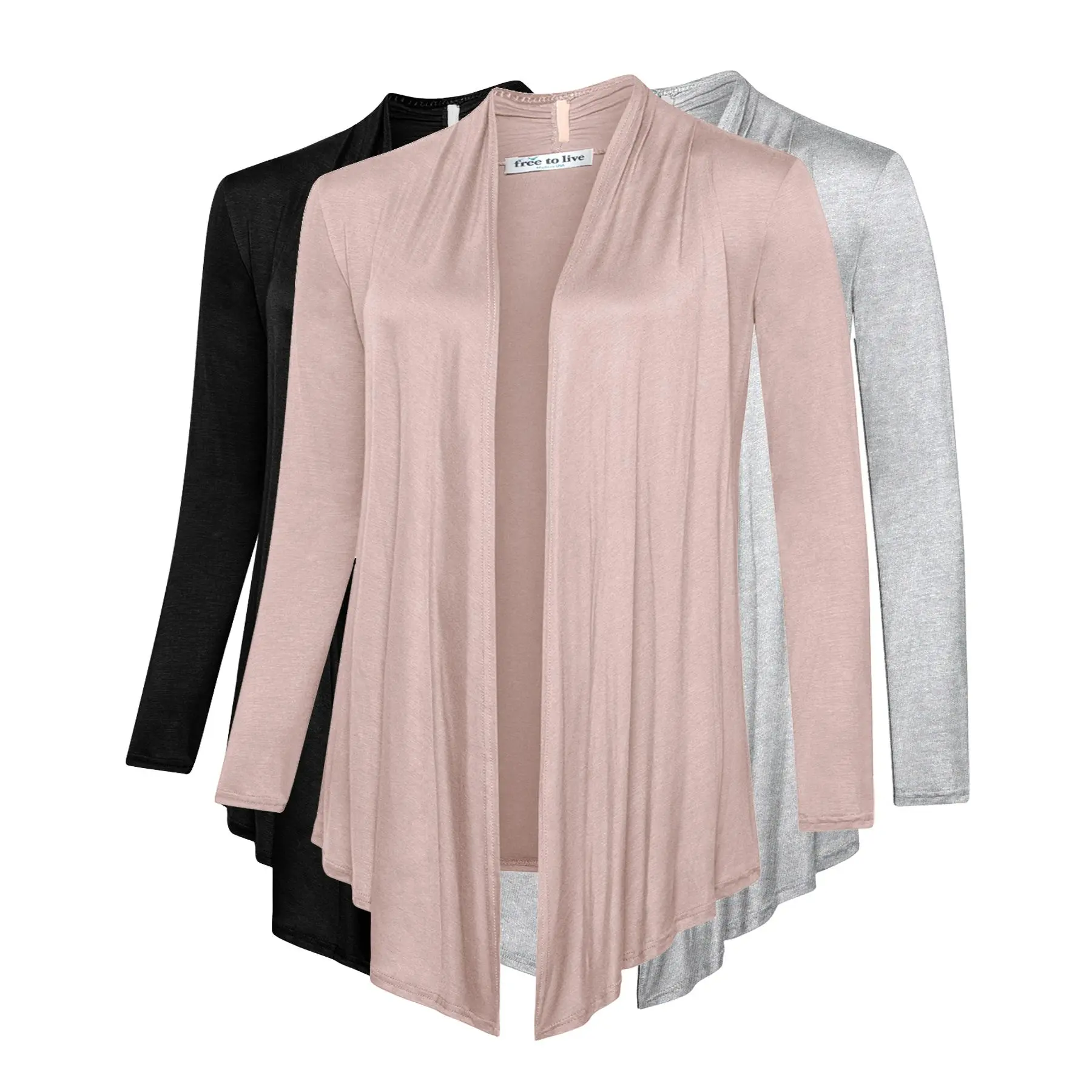 Open Front Cardigans (3 Pack: Black, Heather Grey, Mocha)