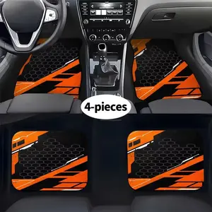 4 Piece Car Floor Mats Set, Geometric Design, Polyester Material, Fashionable Durable, Perfect Gift for Christmas Halloween Thanksgiving, Automotive Floor Mats