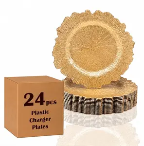 24pcs 13" Charger Plates, Plastic Reef Chargers Plate Bulk, Floral Reef Charger for dinning plates, Table setting and Wedding party table Decor.
