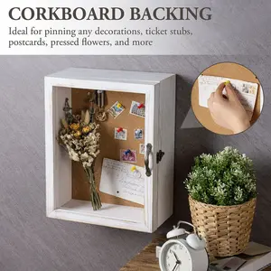 11x14 White Wood Shadow Box with Cork Backing, Wall Mounted Display Case with Clear Acrylic Front Panel