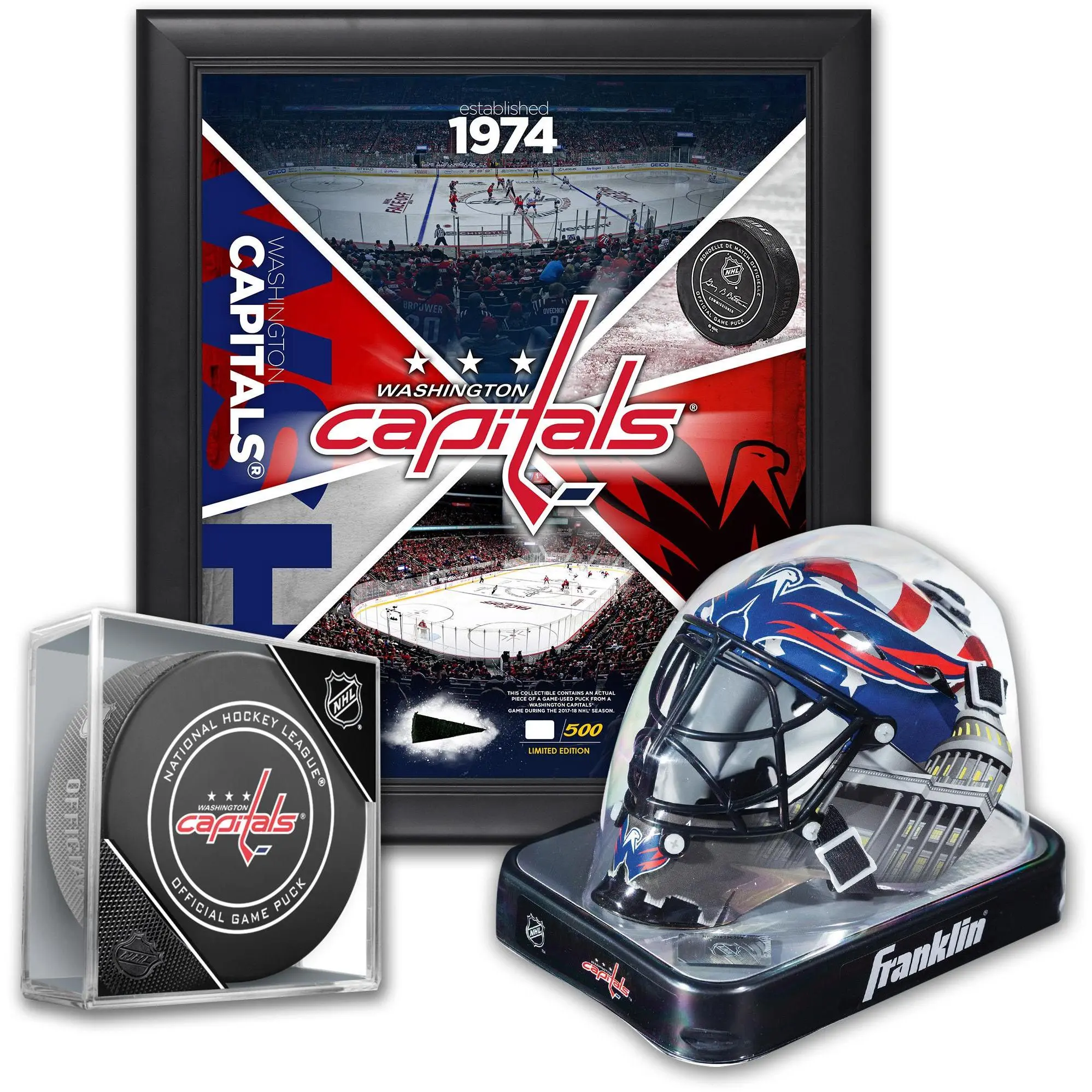 Washington Capitals Ultimate Fan Collectibles Bundle - Includes Team Impact 15" x 17" Frame, Mini Goalie Mask, and Official Game Puck - NHL Memorabilia