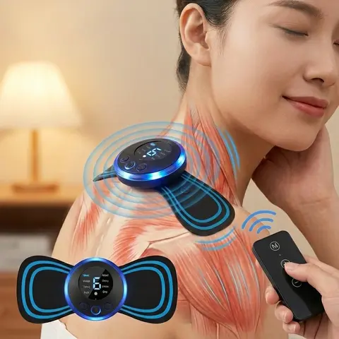 2026 TikTok USB Rechargeable Vibratory Neck Massager for Adults - 8 Modes, 19 Intensity Levels, Independent Remote Control, Muscle Relaxation, Office/Business Use, Party Gift for Parents & Family, Self Care Gadget