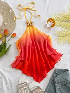 LUSHLACE Draping Halter Top Gradient Pink-Yellow Butterfly Metal Decor Beach Party