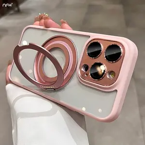 For iPhone 16 Pro Max Luxury Rotating Stand Magsafe Magnetic Holder Phone Case For iPhone 13 14 15 16 Plus Lens Protective Cover Screen Protector Protection Cellphone Smartphone Casing Shockproof