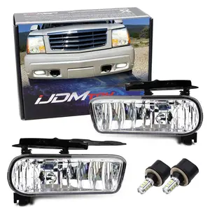 iJDMTOY Clear Lens Fog Light Foglamp Kit with 880 White LED Bulbs w/Metal Mounting Brackets For 2002-2006 Cadillac Escalade (Including ESV EXT)