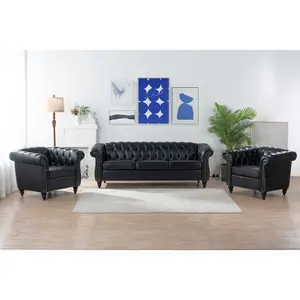 Modern 3-Piece Configurable Living Room Furniture Set with PU Leather and Rolled Arms, Indoor Living Room Seating Solution, Living Room Decor, Furniture Living Room