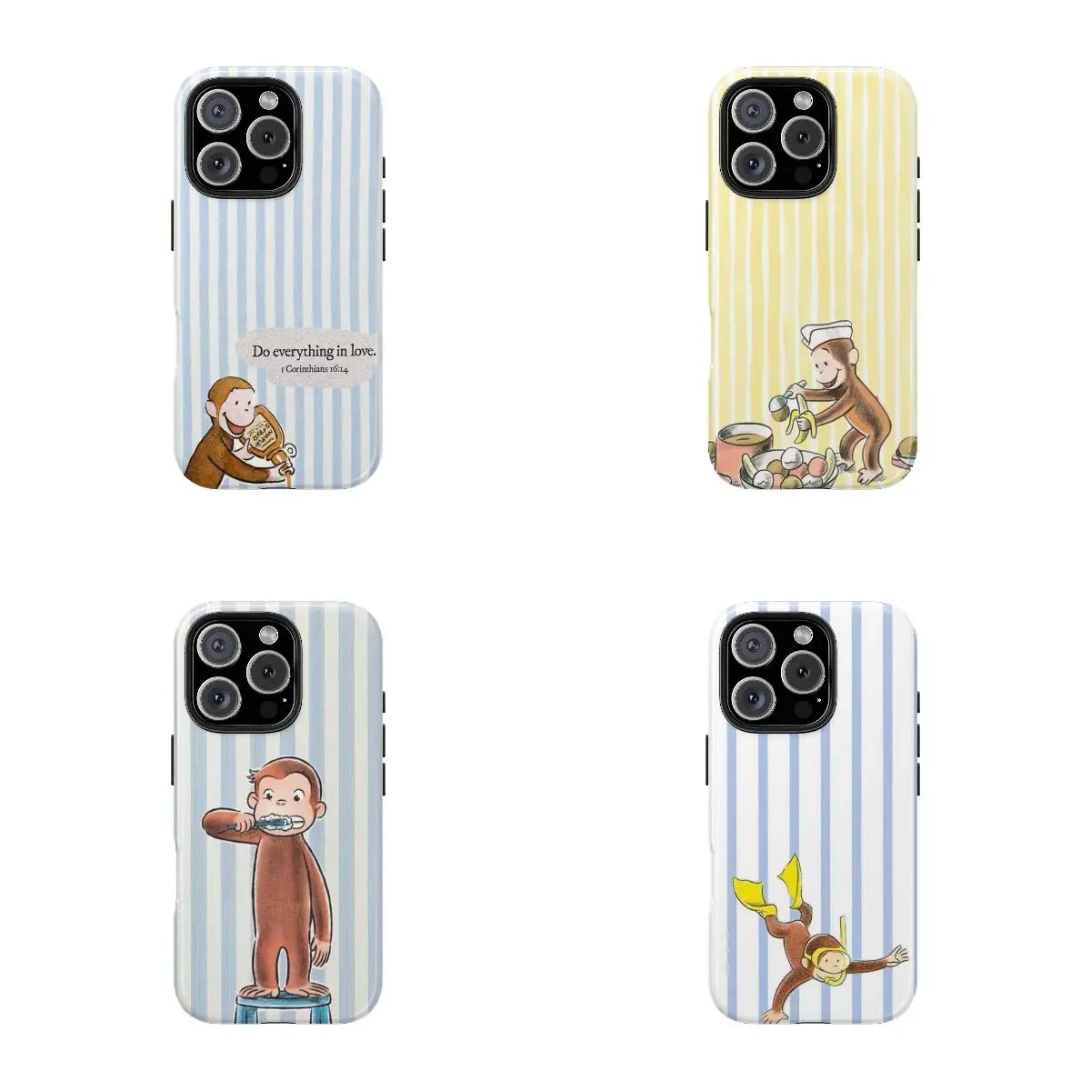 Classic Stripes Colorful Curious George Phone Case - Childhood Favorite Cartoon | Classic Children's Book Phone Cover for Samsung iPhone Cute Retro Mo