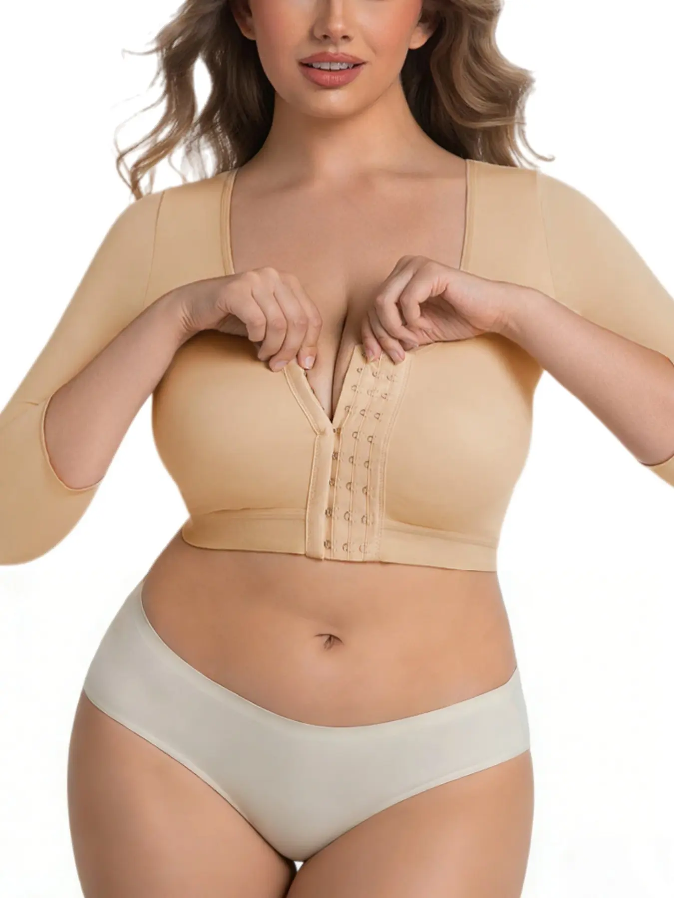 1 Count Women's Solid Color Long Sleeve High Compression Shapewear Top, Front Hooks Closure Push Up Bra, High Stretch Corset Crop Shaperwear Tank, Corset Waist Trainer, Perfect for Yoga & Gym, Activewear