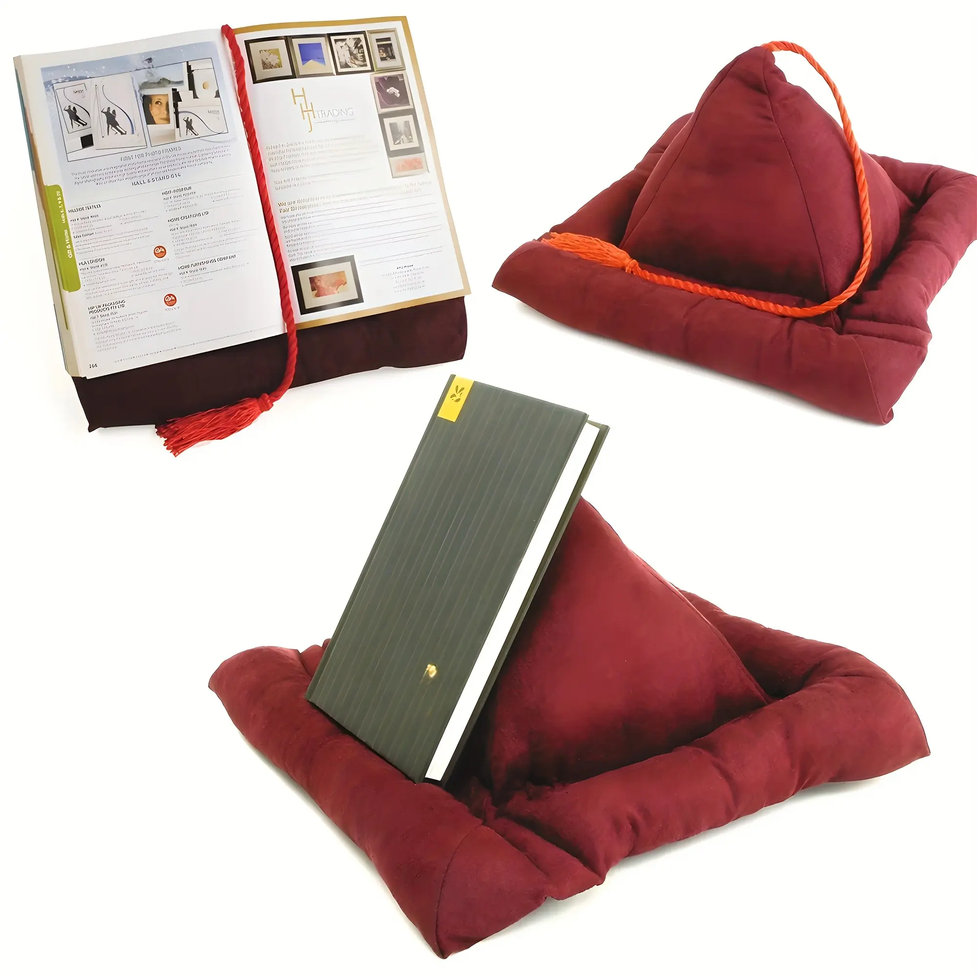 Pyramid reading pillow, Backrest, Padded backrest, free your hands, comfortable reading, with storage bag and tassel bookmark, suitable for iPad and Kindle, suitable for reading on your knees, a gift for reading lovers, a perfect Christmas gift