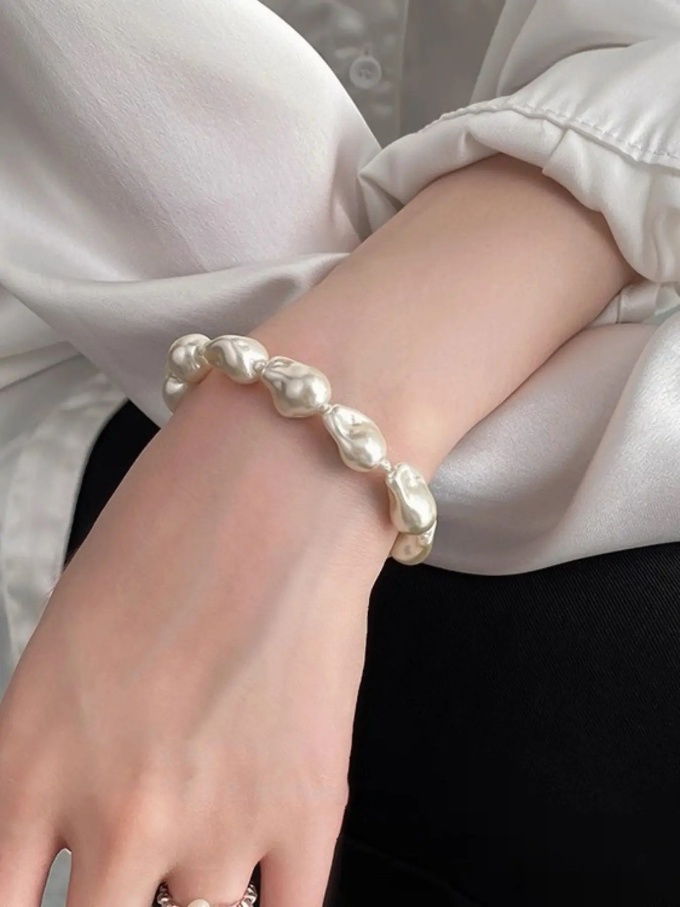 Elegant Ccb Baroque Pearl Beaded Bracelet for Women, Fashionable Daily Wear Jewelry, Perfect for Vacation, Fashionable Chunky Bangles, Adjustable Bangle