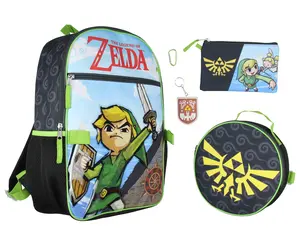 Legend of Zelda 5 Pc 16" Backpack Lunch Box Set School Travel Lunch Tote Pencil Case Rubber Keychain Backpack For Kids