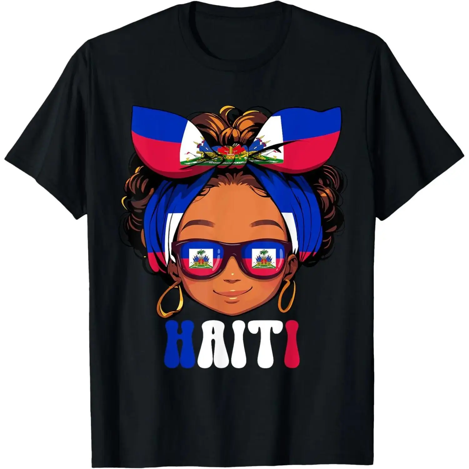 Women's Haitian Girl Messy Hair Haiti Pride Patriotic Plain T-Shirt, Root-Themed Casual Top
