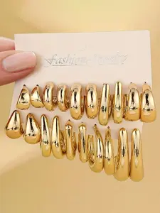 Eco-Friendly Plated Plastic Ccb Earrings, 10pcs-20pcs Set, Casual Earrings Set, European Style, Commuter Fashion, Geometric Design Jewelry, C Shaped Earrings, Fashionable Jewelry Accessories, Elegant Minimalist Earrings, Geometric Shapes