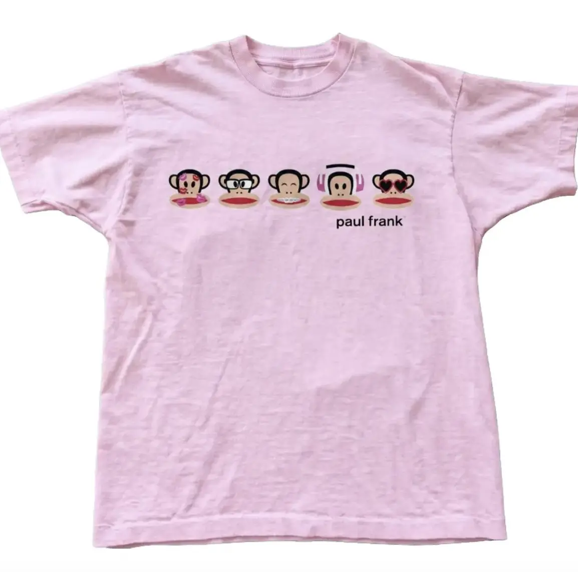 Paul Frank Monkey Faces Graphic T-Shirt - Julius Cartoon Character Pink Tee Unisex Retro Streetwear Short Sleeve Cotton Shirt T29
