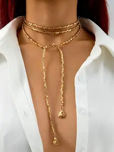 Luxury Sparkling Cz Fake Pearls Beaded Long Necklace, Personalized Metal Disc Tassel Pendant, Women's Jewelry, Faux Pearl Jewelry for Party, Gift, Everyday Wear