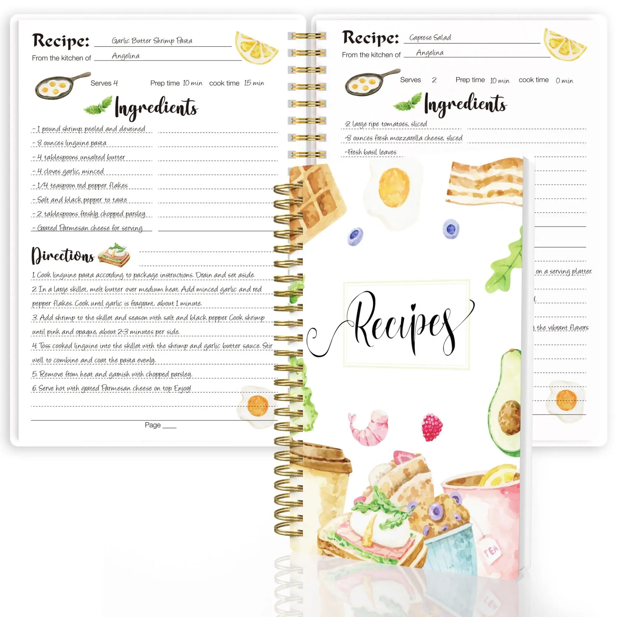 Creative Food Pattern Recipe Notebook, A5 Size Personal Blank Recipe Notebook, Recipe Journal Book with Spiral Twin-wire Binding, School Supplies