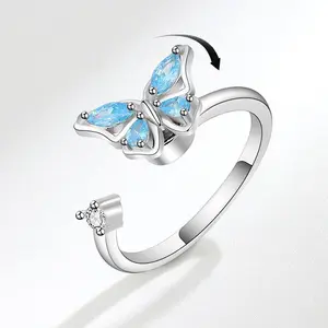 VENTFILLE 925 Sterling Silver Sunflower Diamond Zircon Rotatable Ring For Women Gift Relieve Stress Ring Jewelry Wholesale