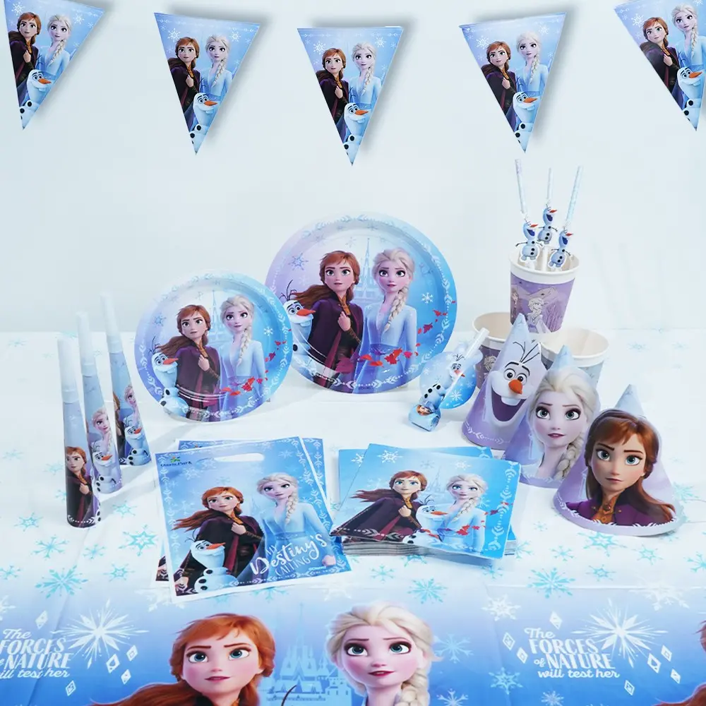 Disney Frozen Theme Magical Princess Elsa 92pcs Birthday Festive Party Supplies, Disposable Tableware, Disposable Fancy Paper Plates, Party Plates & Decorations, Perfect for Parties & Celebrations